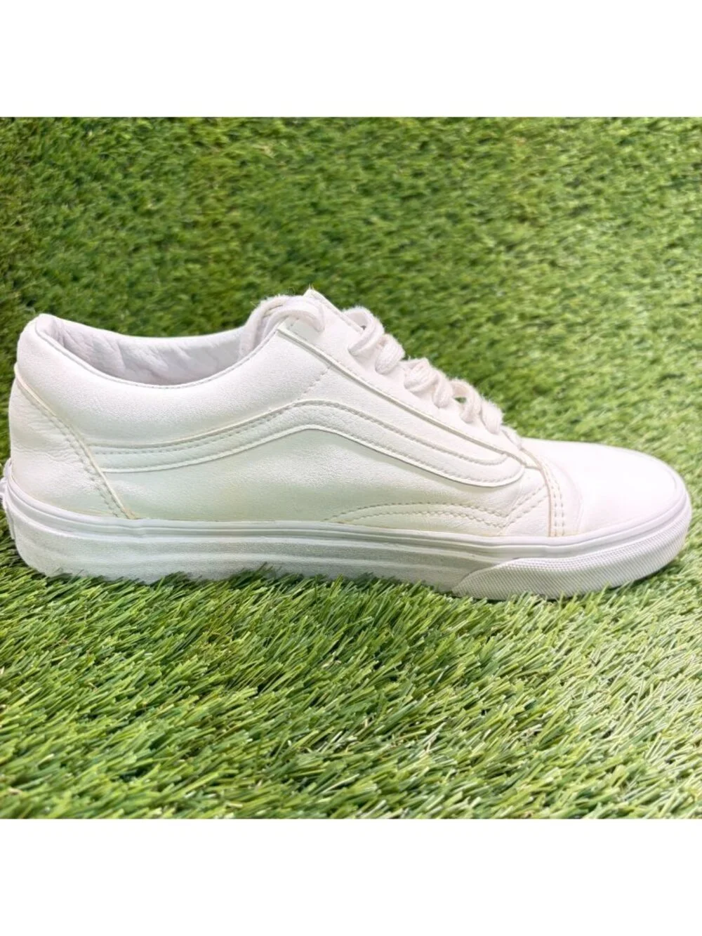 Vans Old Skool Mens Size 8 Womens 9.5 White Athletic Leather Shoes Sneakers_4